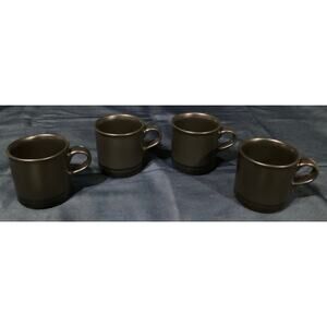 Pfaltzgraff Midnight Sun Coffee Cups Mugs Lot of 4 With Black Stripes